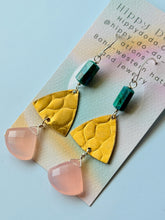 Load image into Gallery viewer, Treasure Trunk Mixed Metal, Chrysocolla and Pink Chalcedony Gemstone Dangle Earrings
