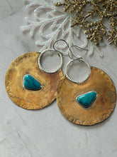 Load image into Gallery viewer, TBFL Collection, Mixed Metal Brass And Royston Turquoise Bold Dangle Earrings
