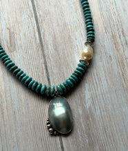 Load image into Gallery viewer, SALTY COLLECTION Mabe Pearl and Smoky Kingman Graduated Turquoise Necklace
