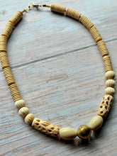 Load image into Gallery viewer, Vintage Brass and Carved Bone Beaded Necklace
