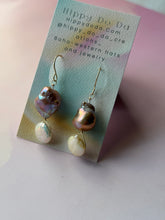 Load image into Gallery viewer, Mermaid Large Iridescent Mauve Baroque Pearl Gold Film Earrings

