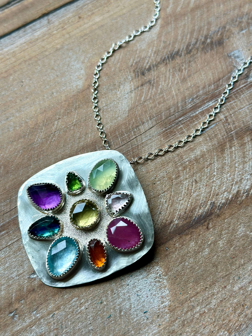 Multigemstone Floral Sterling Silver Necklace