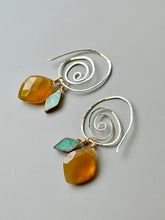 Load image into Gallery viewer, Treasure Trunk Mixed Metal, Amazonite and Yellow Chalcedony Gemstone Hammered Dangle Earrings
