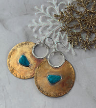 Load image into Gallery viewer, TBFL Collection, Mixed Metal Brass And Royston Turquoise Bold Dangle Earrings
