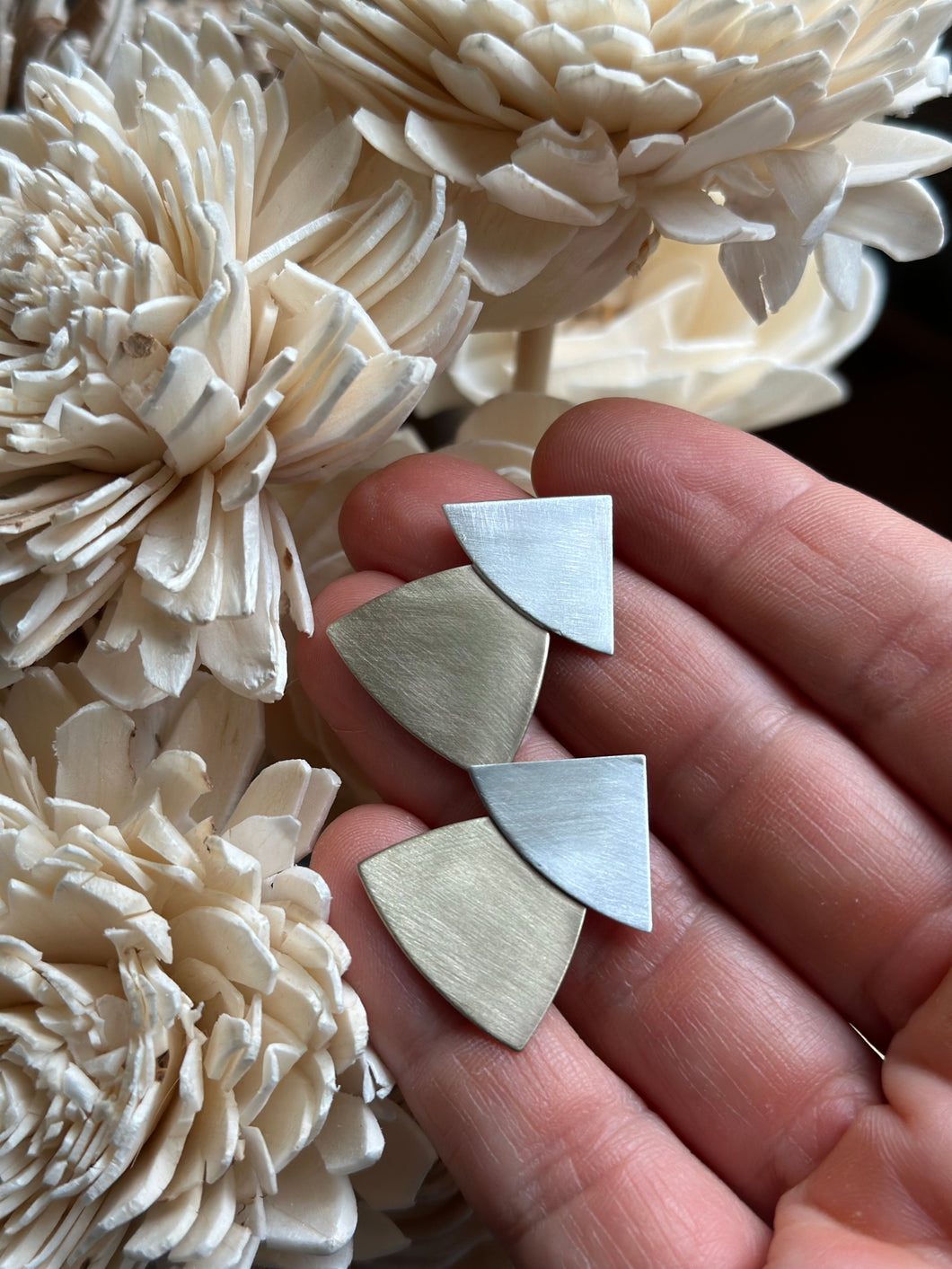 Mixed Metal Modern Trillion Post Earrings