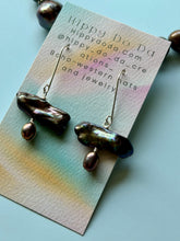 Load image into Gallery viewer, Beautiful Peacock Iridescent Luster  Pearl Sterling Silver Dangle Earrings

