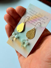 Load image into Gallery viewer, Mixed Metal Aquamarine ans Blue Peruvian Opal Boho Brass Dangle Earrings

