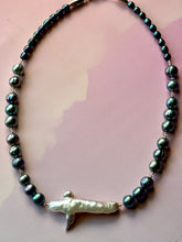 Load image into Gallery viewer, Mermaid Whale Cross Pearl and Iridescent Peacock Pearl Statement Necklace
