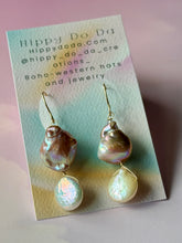 Load image into Gallery viewer, Mermaid Large Iridescent Mauve Baroque Pearl Gold Film Earrings
