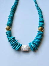 Load image into Gallery viewer, Baroque Freshwater Pearl and Kingman Turquoise Statement Necklace
