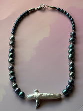Load image into Gallery viewer, Mermaid Whale Cross Pearl and Iridescent Peacock Pearl Statement Necklace

