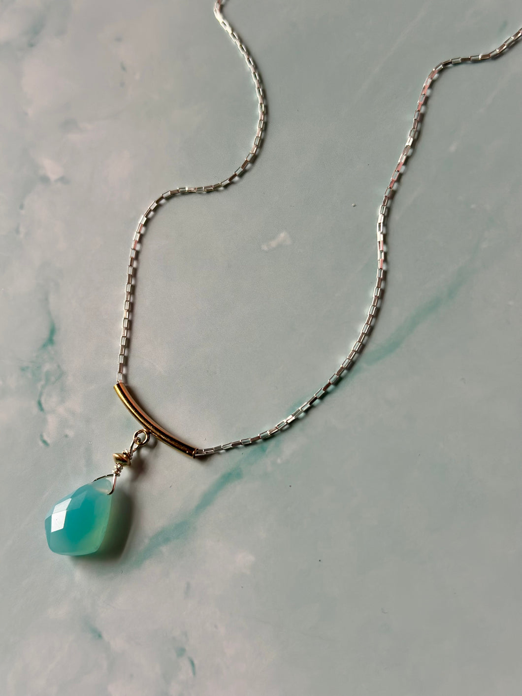 Color Therapy Aqua Chalcedony Mixed Metal Goddess Necklace