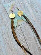 Load image into Gallery viewer, Light As A Feather FUN Rooster Feather Gold Earrings
