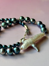 Load image into Gallery viewer, Mermaid Whale Cross Pearl and Iridescent Peacock Pearl Statement Necklace
