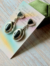 Load image into Gallery viewer, Vintage Black Onyx Mexican Silver Post Dangle Earrings
