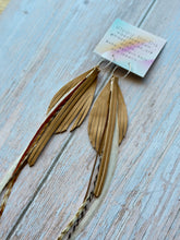 Load image into Gallery viewer, Light As A Feather FUN Tan Nubuck Rooster Feather Silver Hoop Earrings
