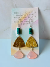 Load image into Gallery viewer, Treasure Trunk Mixed Metal, Chrysocolla and Pink Chalcedony Gemstone Dangle Earrings
