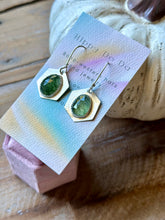 Load image into Gallery viewer, Hexagon Green Rabbit Hair Quartz Sterling Silver Earrings

