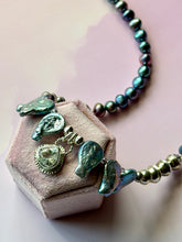 Load image into Gallery viewer, Spectacular Mermaid White Topaz and Iridescent Peacock Freshwater Pearl Sterling Silver Statement Necklace
