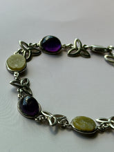 Load image into Gallery viewer, Vintage Celtic Trinity Knot Amethyst and Jade Sterling Silver Bracelet
