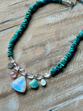 Load image into Gallery viewer, Moonstone and turquoise beaded necklace
