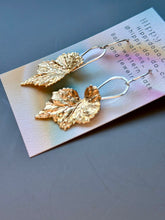 Load image into Gallery viewer, Large Silver and Gold, Brass Leaf and Sterling Dangle Earrings
