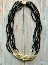 Load image into Gallery viewer, Black Onyx and Rice Pearl Gold Fill Multistrand Vintage Necklace
