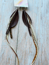 Load image into Gallery viewer, Light As A Feather FUN Garnet GAMEDAY Rooster Feather Silver Hoop Earrings
