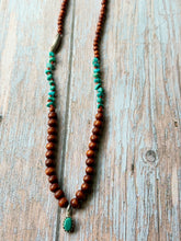 Load image into Gallery viewer, Vintage Turquoise and Wood Hand Knotted Necklace
