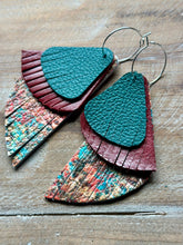 Load image into Gallery viewer, Warm Autumn Leather Dangles, Silver Hypoallergenic Hoops
