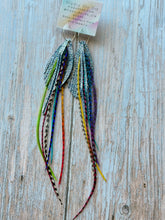Load image into Gallery viewer, Light As A Feather FUN Periwinkle Galaxy Sparkly Rooster Feather Silver Hoop Earrings
