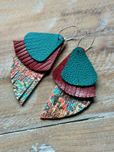 Load image into Gallery viewer, Warm Autumn Leather Dangles, Silver Hypoallergenic Hoops
