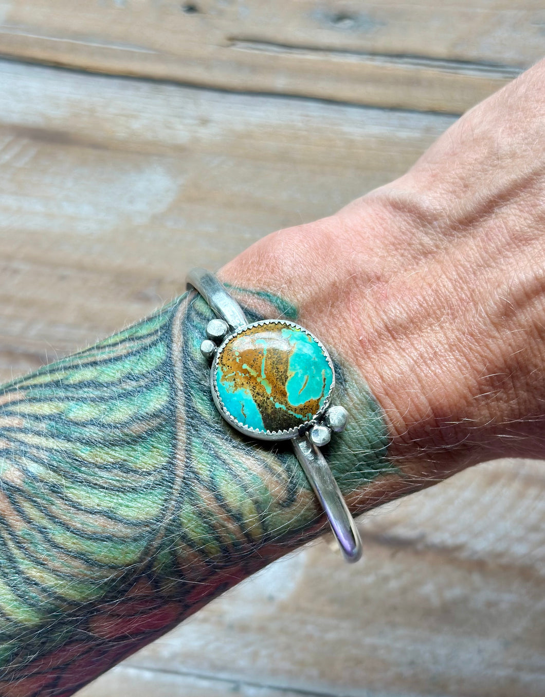 Matte Sterling Silver Kingman Turquoise Cuff Bracelet