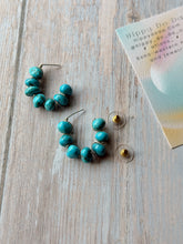 Load image into Gallery viewer, Vintage Sonoran Blue Nugget Sterling Silver Hoop Dangles
