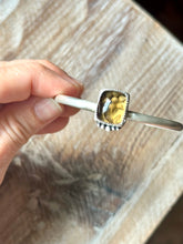 Load image into Gallery viewer, Matte Sterling Silver Picturesque Carved Flower in Honey Quartz Cuff Bracelet
