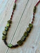 Load image into Gallery viewer, Green Flashy Labradorite and Garnet Gemstone Beaded Necklace
