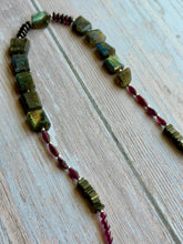 Load image into Gallery viewer, Green Flashy Labradorite and Garnet Gemstone Beaded Necklace
