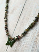 Load image into Gallery viewer, Autumn Refresh Vintage Hand Carved Jade Butterfly and Tourmaline and Peridot Gemstone Necklace
