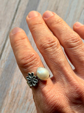 Load image into Gallery viewer, Floral Pearl Open Ended Sterling Silver Ring
