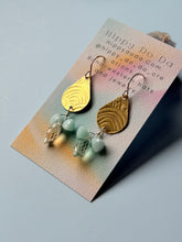 Load image into Gallery viewer, Mixed Metal Aquamarine ans Blue Peruvian Opal Boho Brass Dangle Earrings
