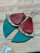 Load image into Gallery viewer, Warm Autumn Leather Dangles, Gold Hypoallergenic Hoops
