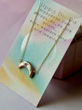 Load image into Gallery viewer, Mermaid Mauve Crescent Moon Pearl Gold Fill Necklace
