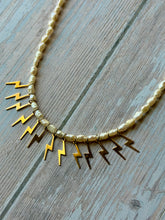 Load image into Gallery viewer, Gold Fill Lightning Bolt and Rice Pearl Beaded Necklace
