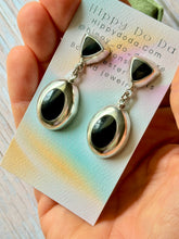 Load image into Gallery viewer, Vintage Black Onyx Mexican Silver Post Dangle Earrings
