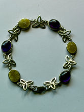 Load image into Gallery viewer, Vintage Celtic Trinity Knot Amethyst and Jade Sterling Silver Bracelet
