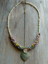 Load image into Gallery viewer, Vintage Amazoite Heart and Floral Beaded Necklace
