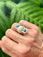 Load image into Gallery viewer, Australian White Opal and Royston Turquoise Sterling Silver Ring, Sz 7.25
