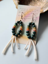 Load image into Gallery viewer, Native Boho Rainbow Heishi Shell and Dentalium Shell Dangle Earrings
