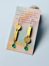 Load image into Gallery viewer, Mixed Metal Green Onxy and Abstract Brass Dangle Earrings
