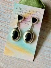 Load image into Gallery viewer, Vintage Black Onyx Mexican Silver Post Dangle Earrings
